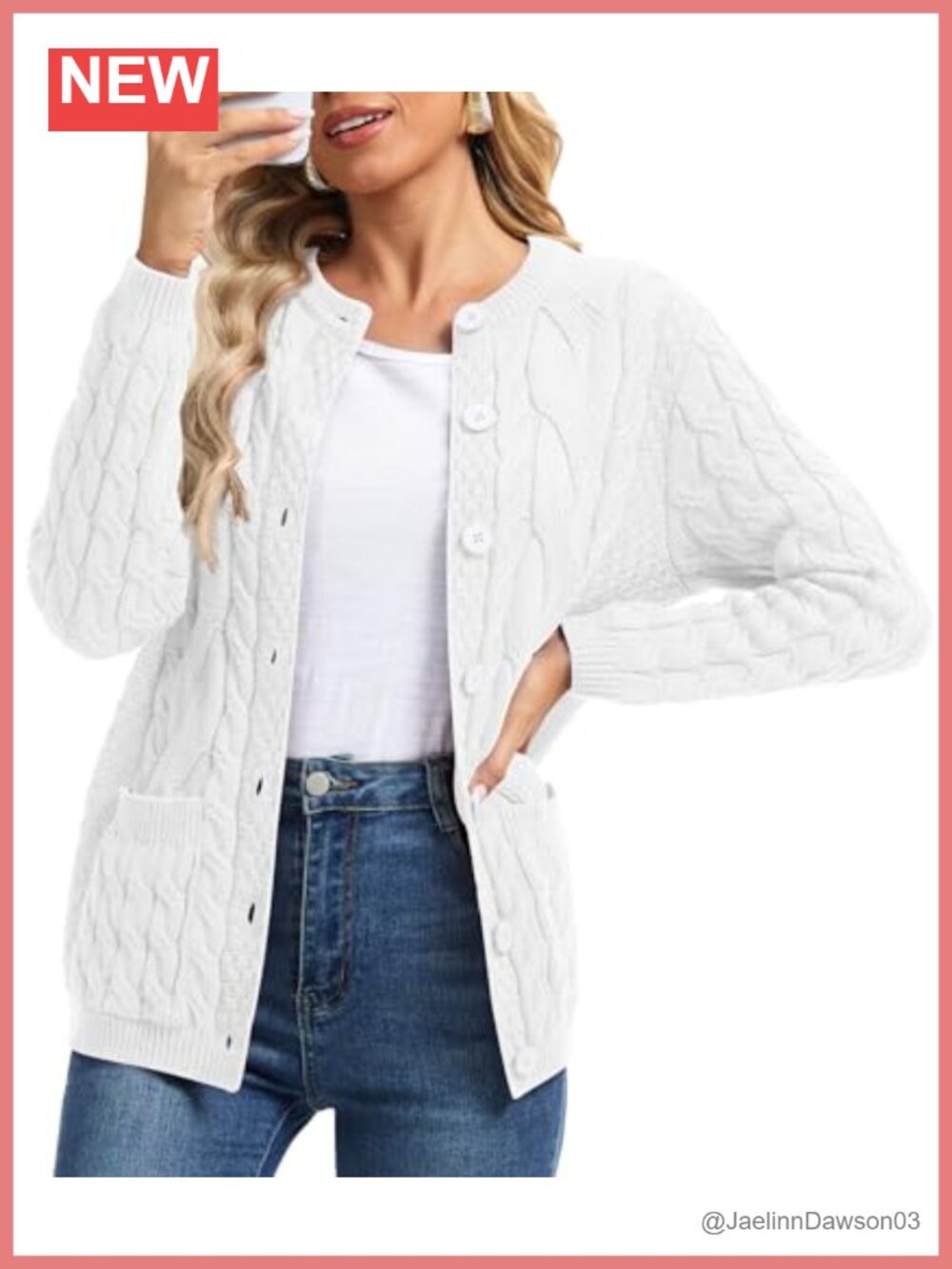 Cable Knit Cardigan Chunky Sweater Coat with Pockets for Fall Winter